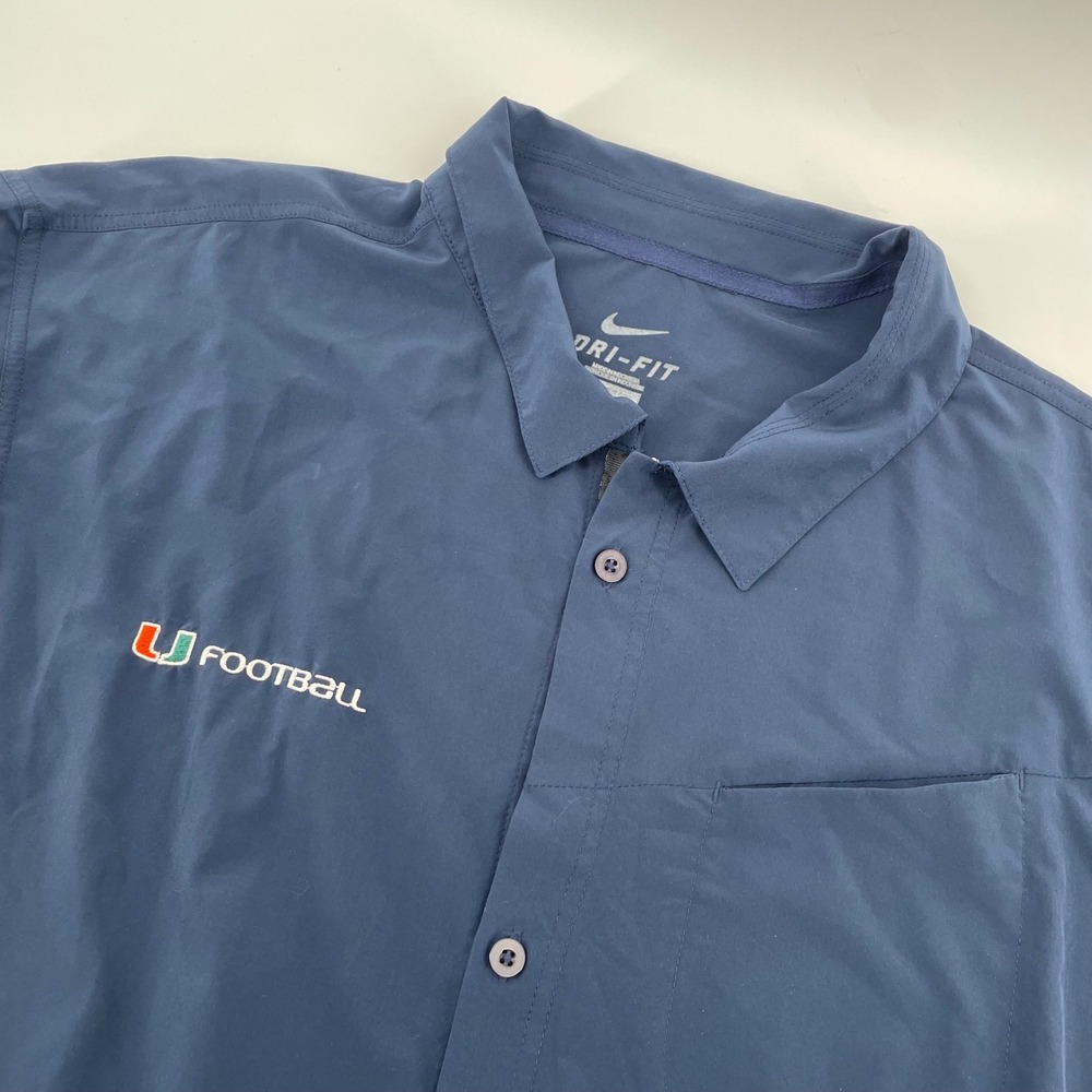 Nike Button Up Shirt Mens XXL Navy Miami Hurricanes Football Dri-Fit Coaching